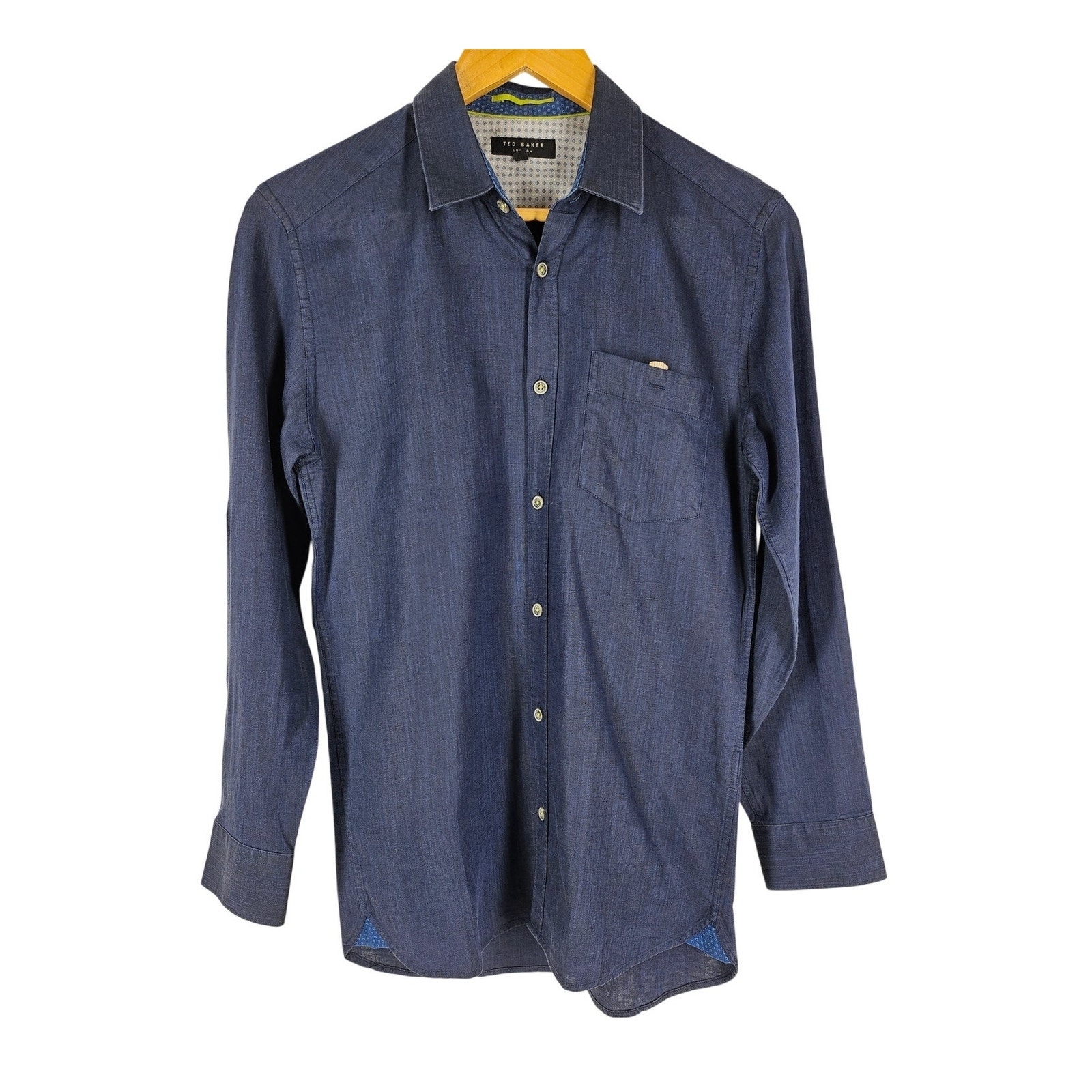 Ted Baker London Button-Up Dress Shirt Long Sleeve Size Medium Dark Denim
